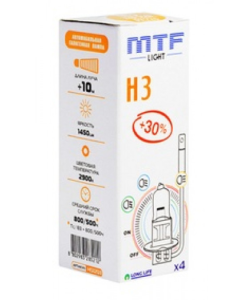 Лампа MTF Light 12-55 Вт. H3 Standard +30%, галогеновая с проводом (PK22s)