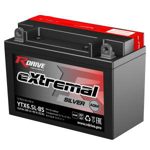 Аккумулятор RDrive МОТО 6Ah Extremal Silver YTX6.5L-BS