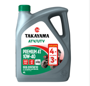 Масло моторное Takayama ATV/UTV Premium 4T SAE 10W-40 API SM JASO MA2 п/синт. 4л Акция 4л по цене 3л