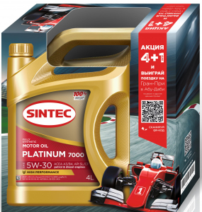 Моторное масло Sintec Platinum 7000 SAE 5W30 ACEA А3/В4 SL/CF 5 л Акция по цене 4 л