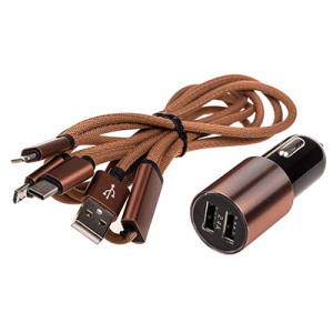 Зарядное устройство 12/24V micro USB/Type-C/Lightning USB*2 100 см SW черн/коричнев. в коробке