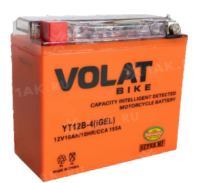 Аккумулятор VOLAT МОТО 10 Ah YT12B-4(iGEL) L+ Китай
